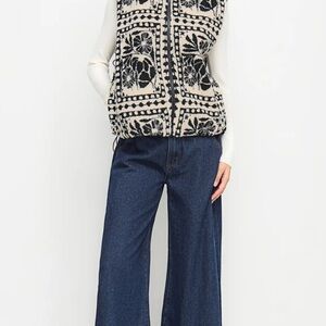 Cider Black and Cream Floral Fleece Vest